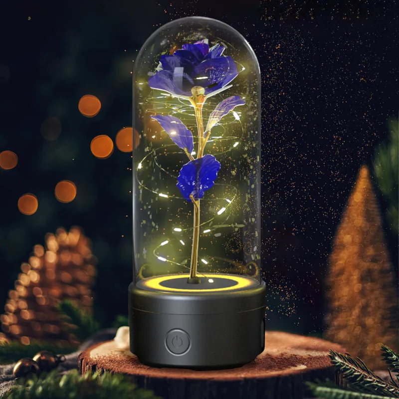 Creative 2 In 1 Rose Flowers LED Light And Bluetooth-compatible Speaker Valentine's Day Gift Rose Luminous Night Light Ornament In Glass Cover - Image 8