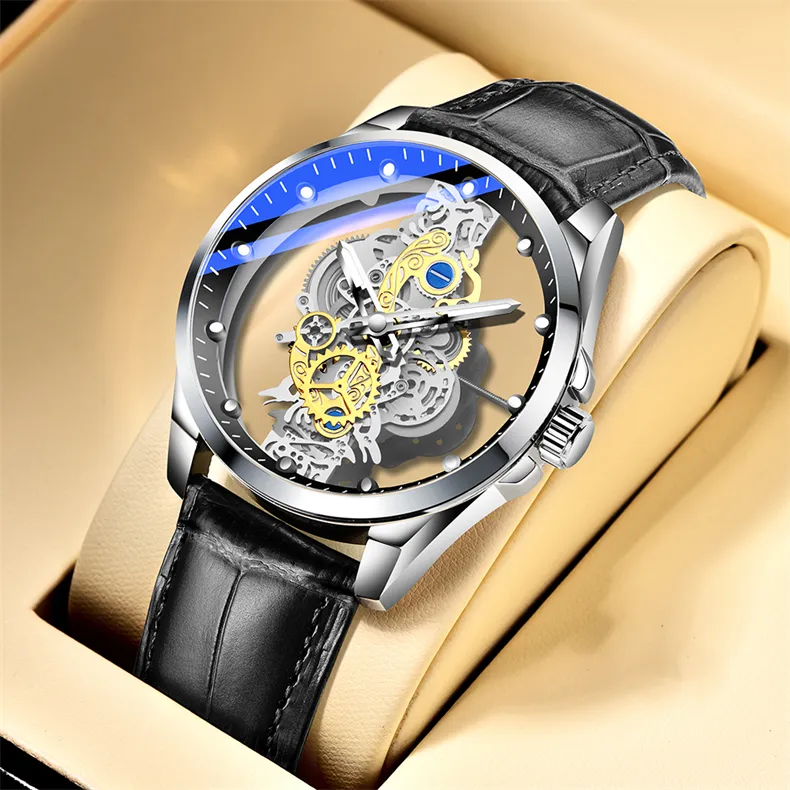 Men Watch Skeleton Automatic Quartz Watch Gold Skeleton Vintage Man Watch Mens Watches Top Brand Luxury - Image 2