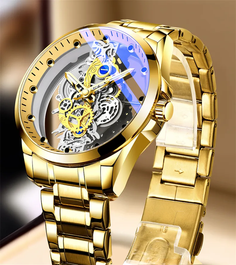 Men Watch Skeleton Automatic Quartz Watch Gold Skeleton Vintage Man Watch Mens Watches Top Brand Luxury - Image 10